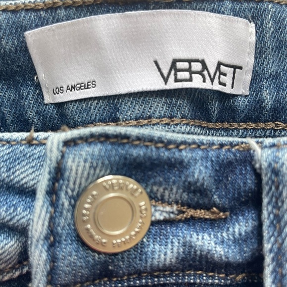 Vervet Mid-Rise Straight Leg Denim Blue Jeans with Distressed Details. Size 26 - Picture 6 of 8